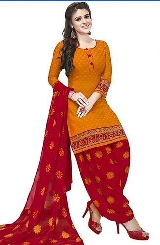 Womens Breathable Stylish Look Cotton Fabric Printed Suit Salwar And Dupatta