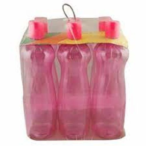 6 Bottle, Durable Round Narrow Mouth Pink Plastic Water Bottle for Daily Use, 1 Ltr.