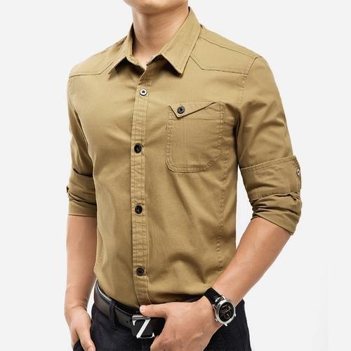 Brown And Full Sleeve Plain Party Wear Shirt For Mens Collar Style: Straight