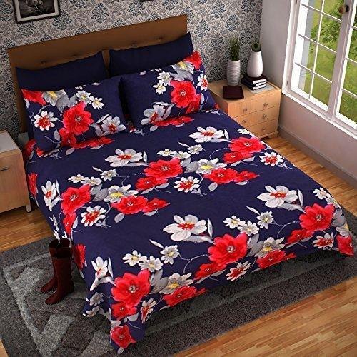 Pure Cotton Printed Bed Sheets - 200 Thread Count, Queen Size Double Bed Sheet, Blue | Optimum Quality, Non-Woven Technics, Ideal for Hotels & Bedrooms
