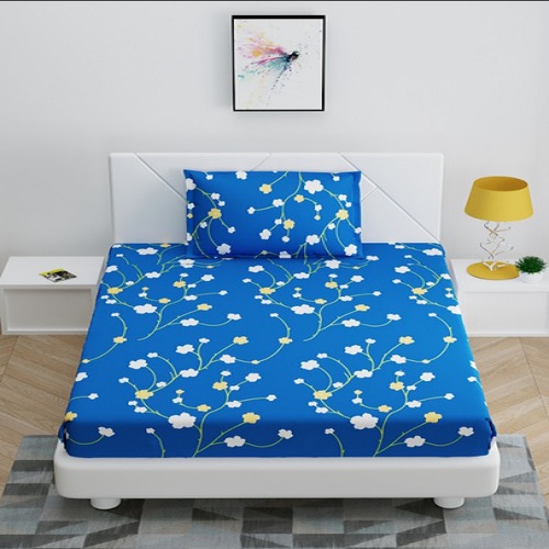 Premium Quality Poly Micro Bed Sheet - Queen Size Double Bed Sheet Blue Color 100% Cotton Filling 500 g/m3 Density 200 Thread Count Hotel and Bedroom Use