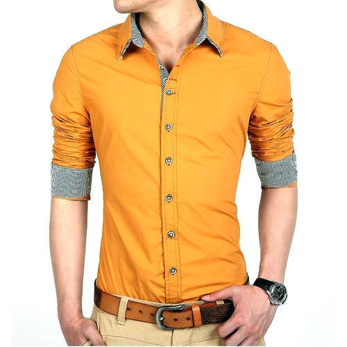 Mens Trendy And Casual Wear Full Sleeve Cotton Yellow Shirt Collar Style: Straight