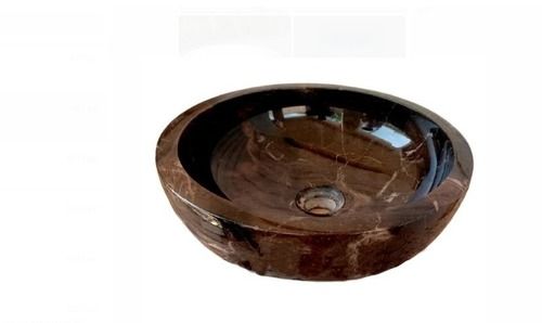 Counter Top Brown Bathroom Marble Wash Basin, Round Shape And Weight 4.5 Kg