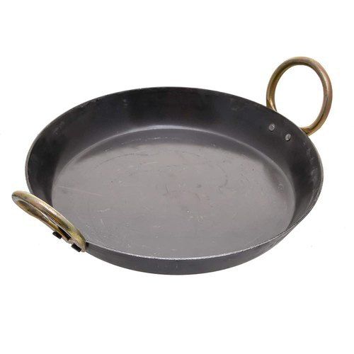 Durable Round Non Stick 3.0mm Black Flat Tadka Pan With 2 Side Handles