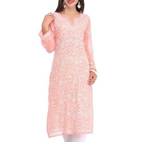 Round Neck Full Sleeves Floral Printed Comfortable Pink Fancy Ladies Kurti Decoration Material: Beads