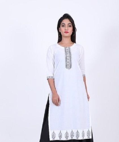 Round Neck Regular Fit Beautifully Designed White And Black Fancy Ladies Kurti