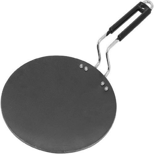 Steel Strong And Durable Black 10 Inches Silicon Handle Iron Flat Tawa 