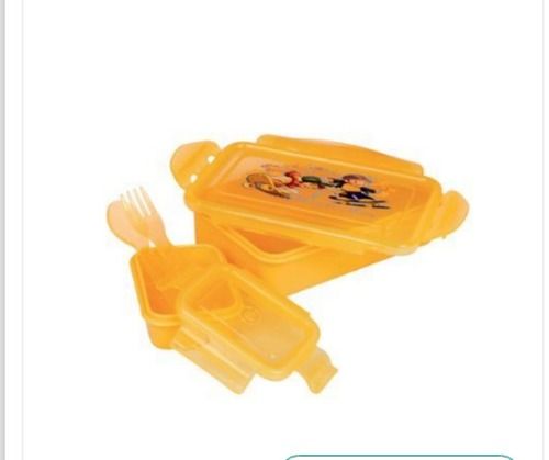 Pp Yellow Color Printed Plastic Designer Lock And Forget Lunch Box For School 