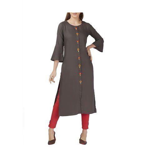 Silk Casual Wear Fancy Ladies Kurti With Grey Cotton And Normal Wash, 3-4Th Sleeve