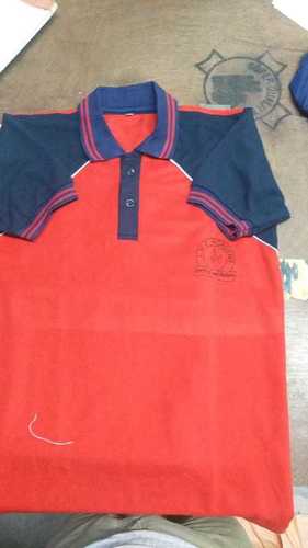 Cotton Collor Neck Short Sleeves Blue And Red Unisex T-Shirt For School Dress  Age Group: 5Years