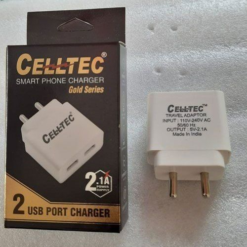 White Celltec Mobile Phone Plastic Charger Adapter Light Weight And Easy To Carry