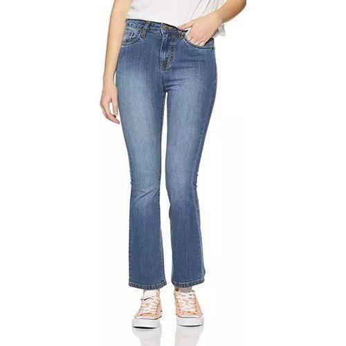 Washable Light Blue Color Faded Boot Cut Jeans With Comfort Fitting And Normal Wash