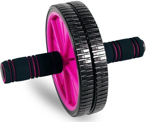 Pink And Black Double Wheel Unisex Abdominal Roller For Home & Gym Workout Application: Cardio