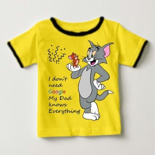 Yellow Half Sleeve Cotton Round Neck T Shirts For Kids