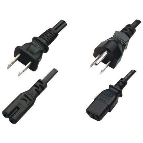 Black Durable Electric Shock Resistant Pvc 3 And 2 Pin Ac Power Cord Conductor Material: Copper