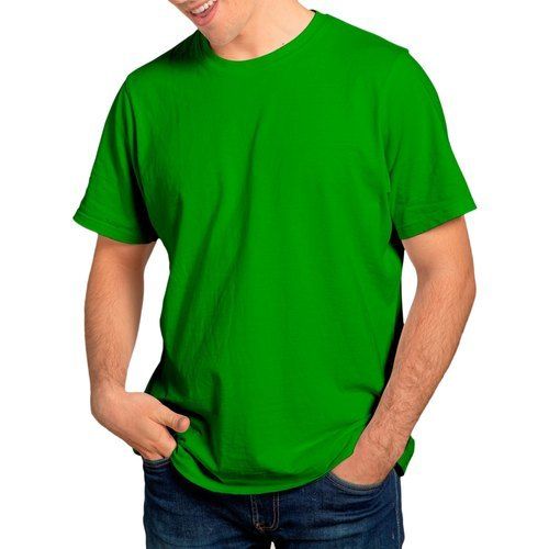 Green Plain Short Sleeves Round Neck Casual Cotton T Shirts For Mens