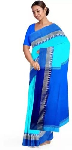Printed Ladies Blue Cotton Daily Wear Modern Fancy Sarees With Blouse Piece