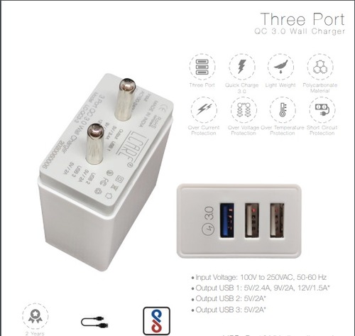Lcare 18w Qc 3.0 वॉल चार्जर 3 Usb पोर्ट और 1.2 मीटर माइक्रो Usb केबल