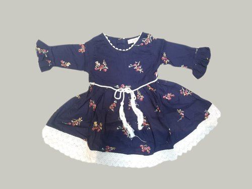 Soft, Eye-Catching And Elegant Party Wear Designer Navy Blue White Frock For Girls Decoration Material: Laces