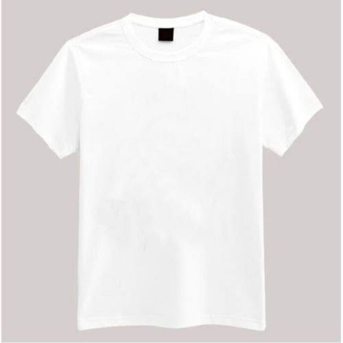 White Solid Plain Short Sleeves Round Neck Casual Cotton T-Shirts For Mens