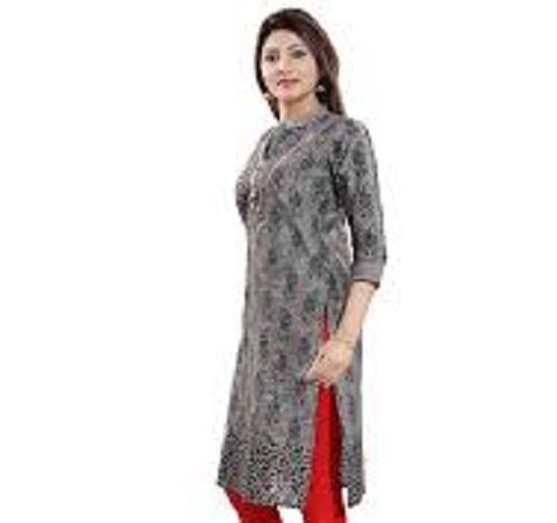 Women's 3/4 Sleeves Breathable Pure And Soft Cotton Printed Straight Kurti