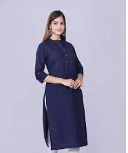 Women'S 3/4 Sleeves Breathable Rayon Beautiful And Designer Printed Straight Kurti Decoration Material: Beads