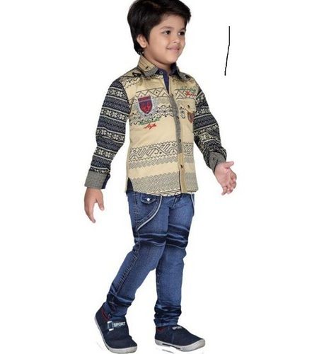 100% Cotton Comfortable Denim Kids Shirt And Jeans Set With Multi Color ...