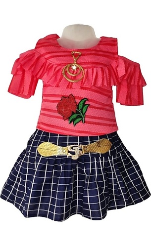 Red Blue 100 %Pure Cotton Fancy Comfortable Look Beautiful Short Skirt Top For Baby Girls(Red Blue) 