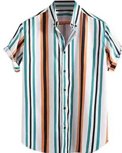 Casual Wear Trendy Lightweight Printed Short Sleeve Spread Collar Cotton Mens Shirt
