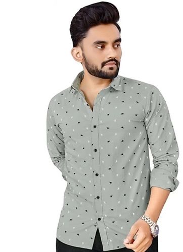 Grey Color 100% Pure Cotton Comfortable Washable Printed Shirt For Mens Collar Style: Classic