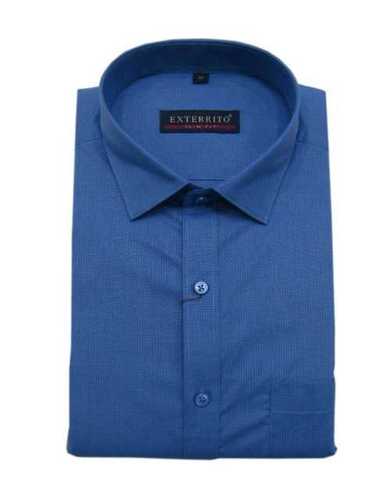 Lightweight Full Sleeve Spread Collar Navy Blue Mens Cotton Shirt
