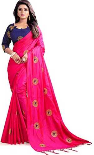 Rainy Party Wear Beautiful Baby Pink Printed With Blue Blouse Cotton Ladies Saree