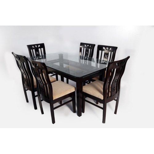 Stylish Modern Look With Wooden Frame Glass Rectangular Shape 6 Chairs Dining Table Set