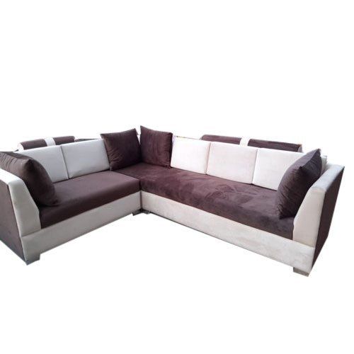 White And Brown Velvet 5 Seater Wooden Corner Sofa Set For Living Room