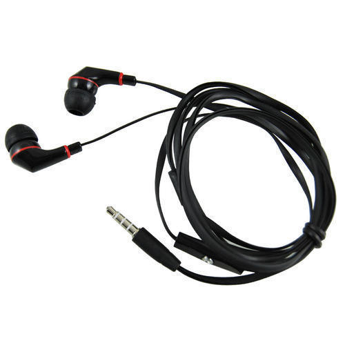 Black Wired Type Plastic And Rubber Material Earphone With Microphone