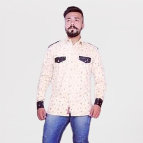 Washable Full Sleeve Cream Cotton Printed Designer Mens Shirt For Casual Wear