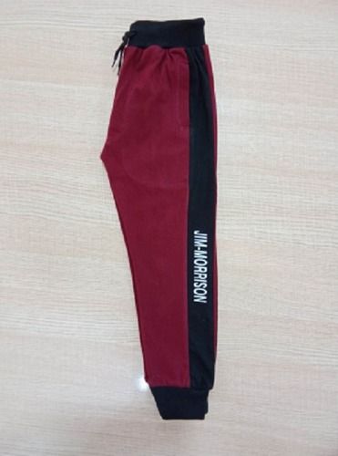 Washable Kids Maroon And Black Regular Fit Casual Lower For Daily Wear