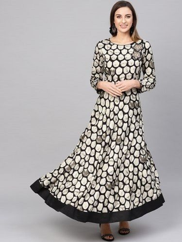 Ladies Rayon Black And White Designer Kurti With Fancy Work For Party Wear Decoration Material: Laces