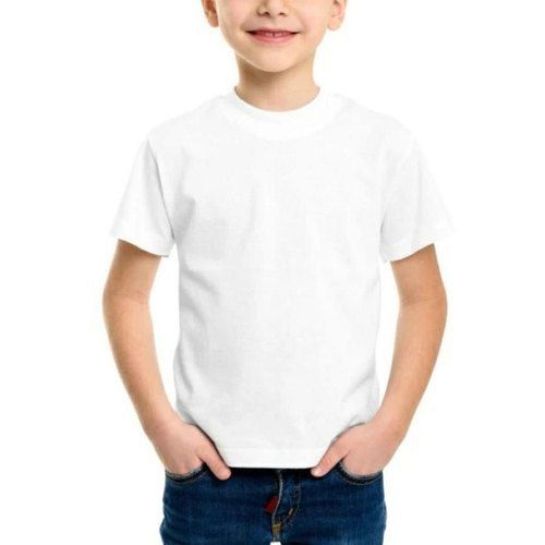 White And Half Sleeve Plain Round Neck Casual 100% Cotton Kids T Shirt 
