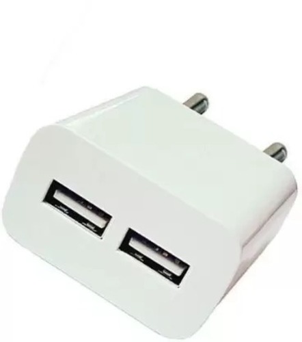 White 2.5 Amp Dual Port Mobile Adapter - Plastic Body, Compact Design, Wall-mounted Solution | Smart Circuit Protection, Charge Two Devices Simultaneously