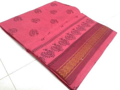 Women Comfortable Casual Wear Printed Cotton Pink Saree With Unstitched Blouse