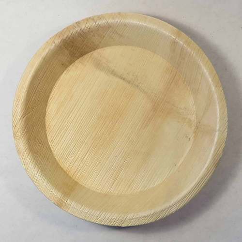 12 Inch Light Brown Disposable Areca Leaf Plate With Round Shape And Easily Recyclable