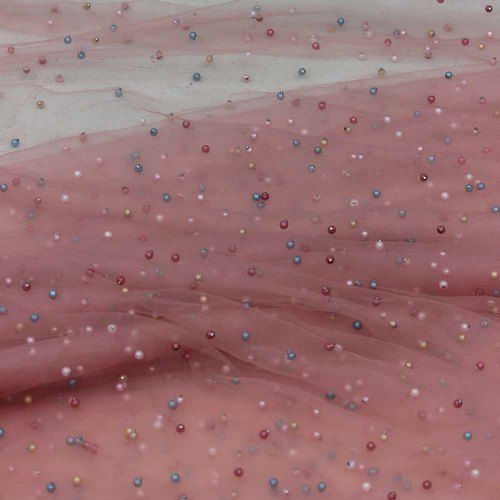 Exceptionally Soft Light Weight Beads Work Multipurpose Pink Fancy Net Fabrics