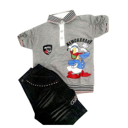 Kids Short Sleeves Collar Neck Summer Wear Printed Gray And Black T-Shirt And Pant Age Group: 8-15 Year