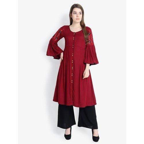 Indian Ladies Beautiful Maroon Color Designer Kurti For Daily Wear