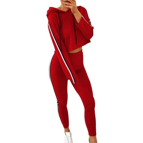 महिलाओं के लिए फुल स्लीव कैज़ुअल रेगुलर फिट आरामदायक स्ट्रेचेबल लाल और काला ट्रैक सूट लिंग: महिलाएं