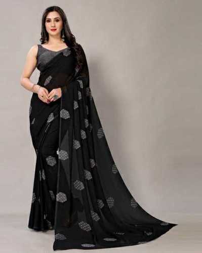 Ladies Sarees In Cotton Silk Fabric And Black Color For Party Wear Occasion