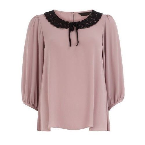 Plain Light Pink Round Neck Cotton Ladies Top For Casual Wear Comfortable And Light Weight