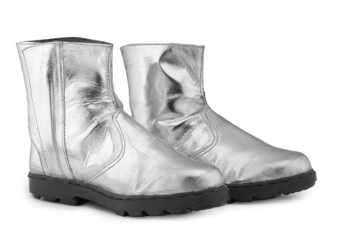 Silver Color High Ankle Upper Leather Aluminised Fire Safety Shoes 