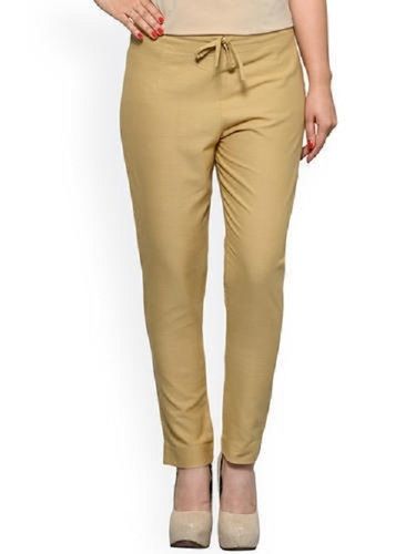 Polyester Women'S Casual Wear Breathable Slim Fit Plain Cotton Golden Trousers